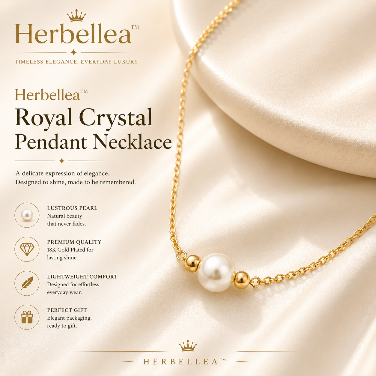 Herbellea™ Celeste Pearl Choker Necklace | Luxury Minimal Gold Jewelry | Elegant Women's Fashion Necklace