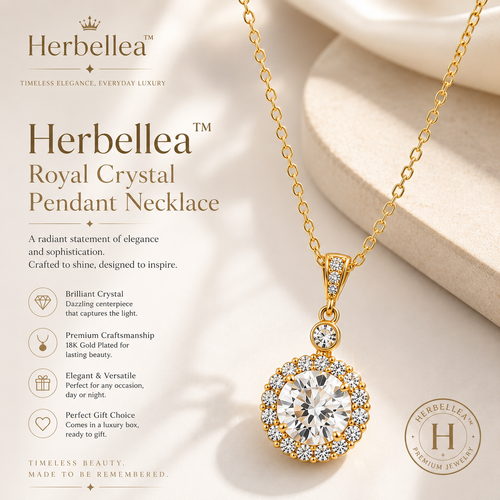 Herbellea™ Royal Crystal Pendant Necklace | Gold Statement Necklace for Women | Premium Elegant Jewelry Gift
