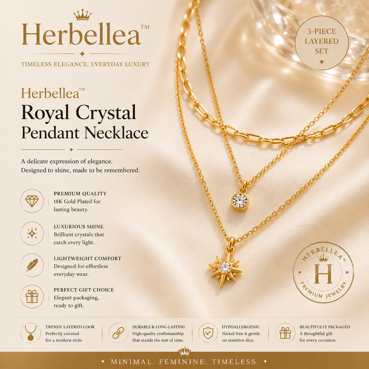 Herbellea™ Amara Layered Necklace Set | Gold Layering Necklace for Women | Trendy Minimal Jewelry Collection