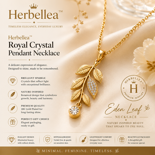 Herbellea™ Eden Leaf Necklace for Women | Nature Inspired Gold Pendant Jewelry | Minimal Botanical Necklace Gift